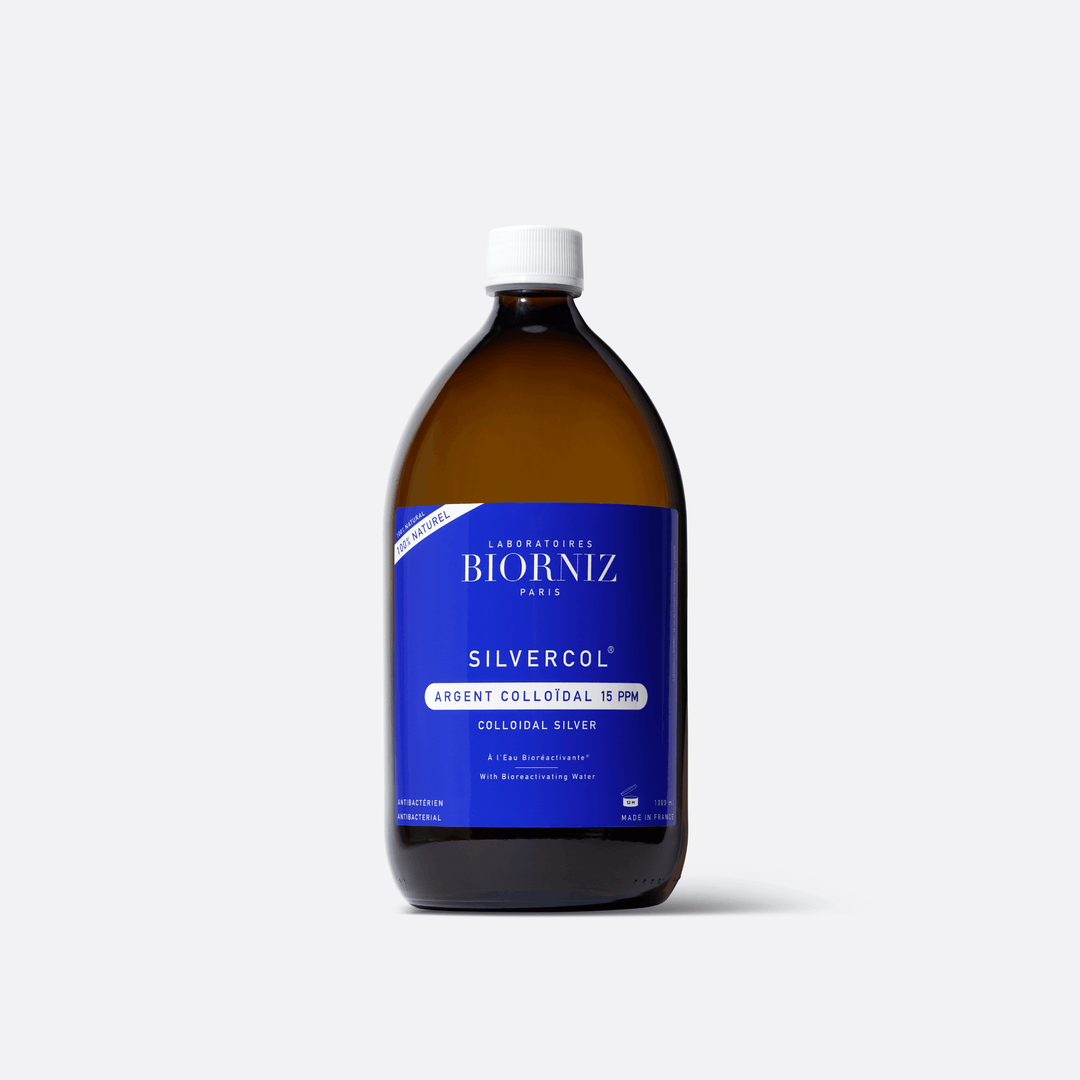 Flacon 1000 ml en verre ambré d'argent colloïdal 15 ppm 
