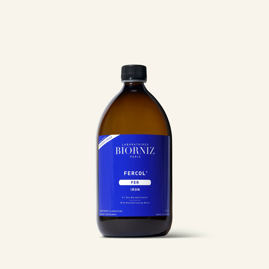 Flacon en verre ambré de fer colloïdal liquide pour réduire la fatigue.
