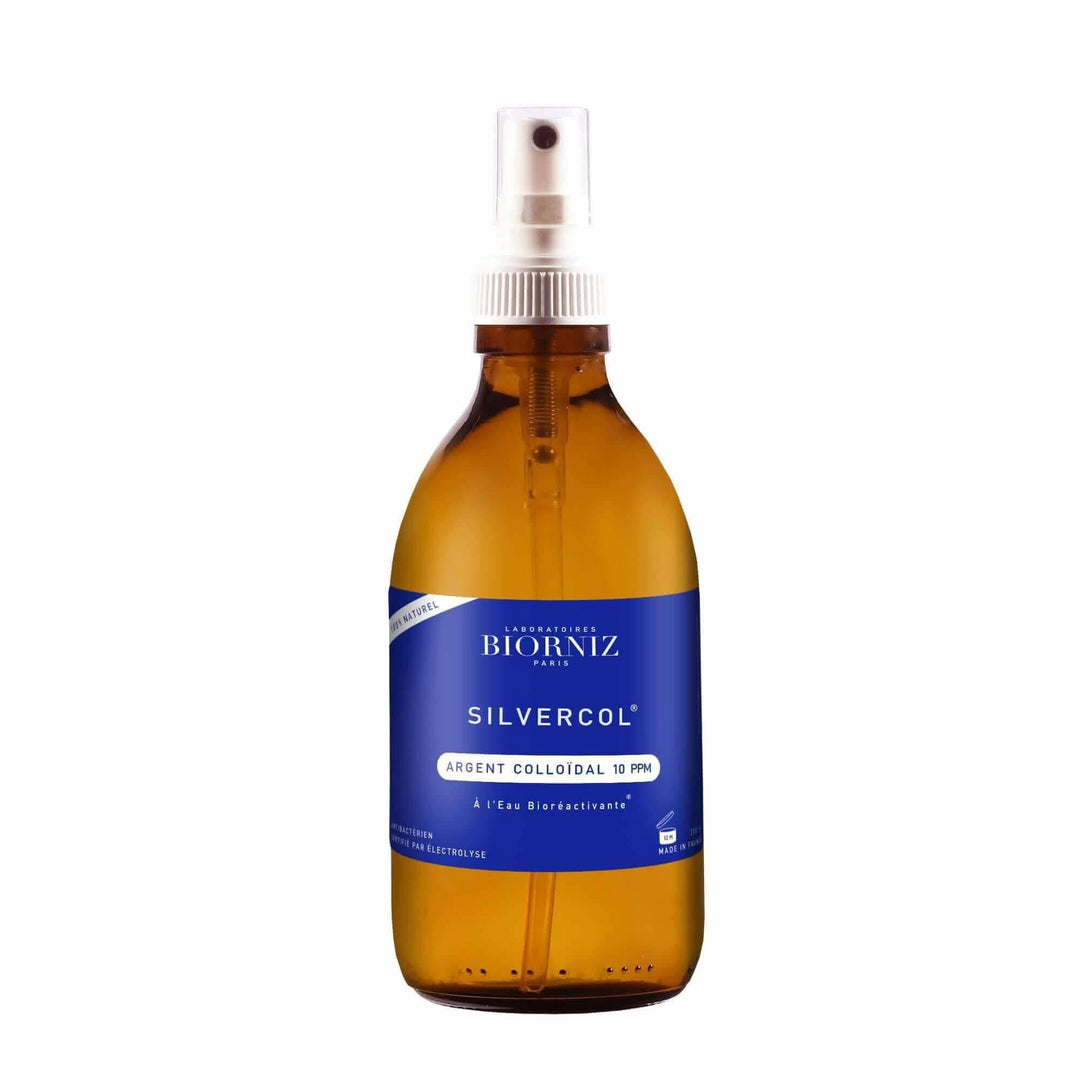 Spray d'argent colloïdal 250 ml concentré à 10 ppm et conditionné dans un flacon en verre ambré