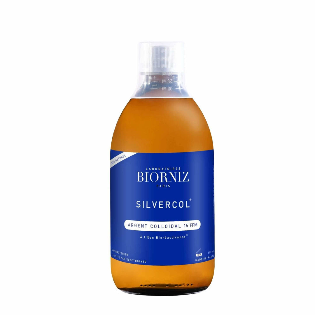 Flacon en verre ambré 500 ml d'argent colloidal concentré à 15 ppm